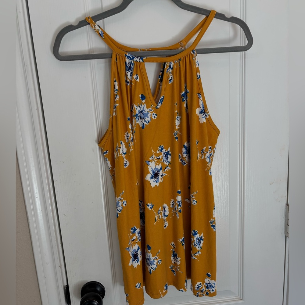 NWT Papermoon size Large Mustard Yellow Boho Floral Tank Top Cottagecore Shirt